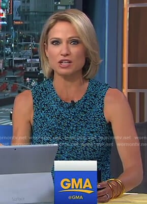 Amy's black and blue printed dress on Good Morning America