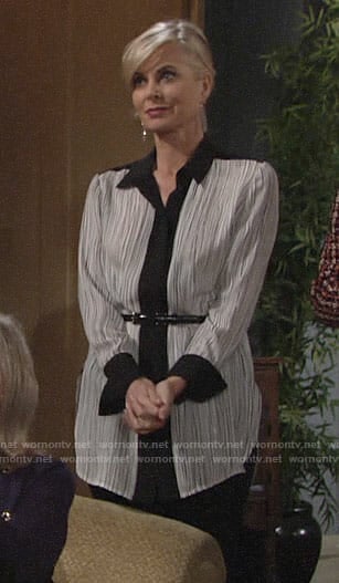 Ashley's black and white printed blouse on The Young and the Restless