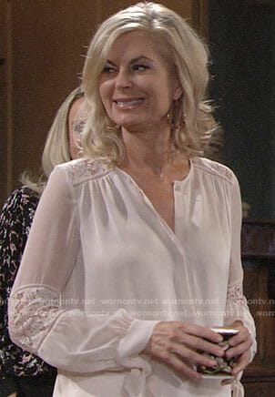 Ashley's blush lace inset blouse on The Young and the Restless