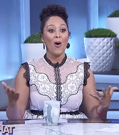 Tamera's black and white floral lace dress on The Real