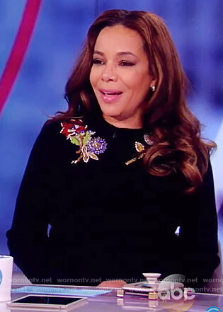 Sunny's black floral embellished sweater on The View