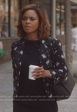 Jasmine's black floral blazer on Instinct
