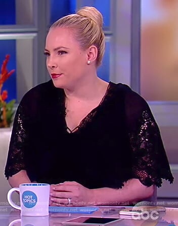 Meghan's black lace trim v-neck dress on The View