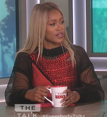 Eve's black mixed net sweater on The Talk