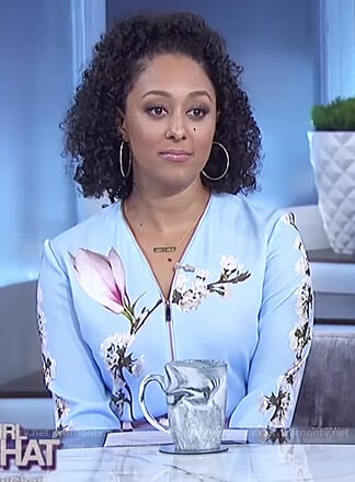 Tamera's blue floral bomber jacket on The Real