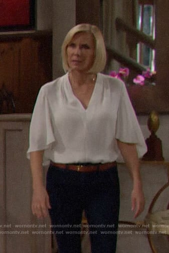 Brooke's white v-neck top on The Bold and the Beautiful