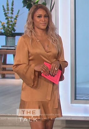 Eve's gold satin wrap dress on The Talk
