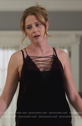 Lena's burgundy velvet cami on Splitting up Together