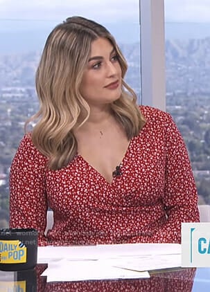 Carissa's red floral v-neck blouse on E! News Daily Pop