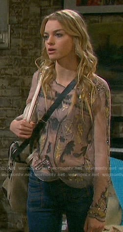 Claire's embellished mesh top and flare jeans on Days of our Lives