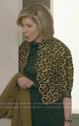 Diane's black and gold patterned jacket on The Good Fight