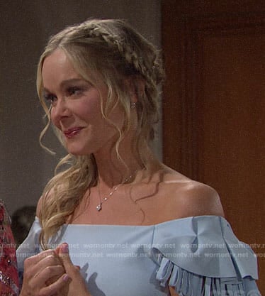 Donna's blue off-shoulder dress on The Bold and the Beautiful