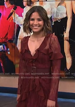 Erin's red ruffled lace mini dress on E! News