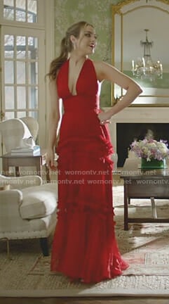 Fallon's red ruffled halter gown on Dynasty