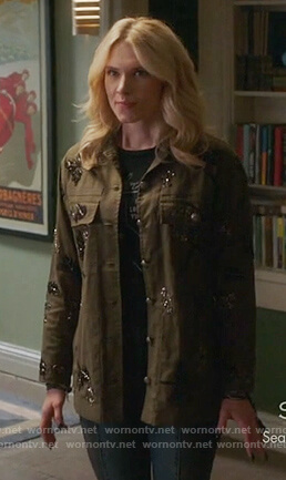 Billy's green embellished utility jacket on Famous in Love