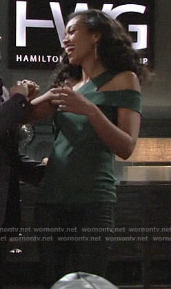 Hilary's green one-shoulder top on The Young and the Restless