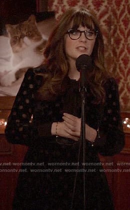 Jess's black polka dot dress on New Girl