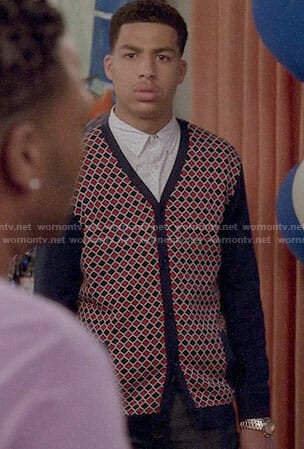 Junior's navy and red printed cardigan on Black-ish