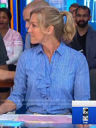 Lara's striped ruffle front shirtdress on Good Morning America