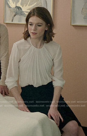 Maia's white pleated blouse on The Good Fight