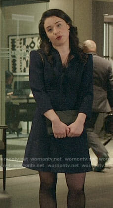 Marissa's navy 'AMOUR' trim dress on The Good Fight