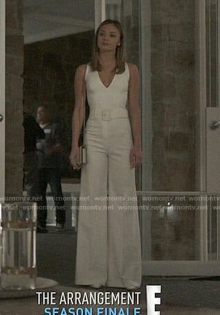 Megan's white jumpsuit on The Arrangement