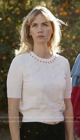 Melissa's white short sleeve cable knit sweater on Last Man on Earth