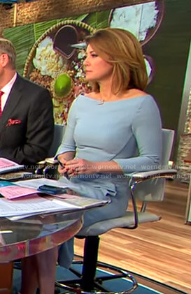 Norah's blue slit sleeve dress on CBS This Morning