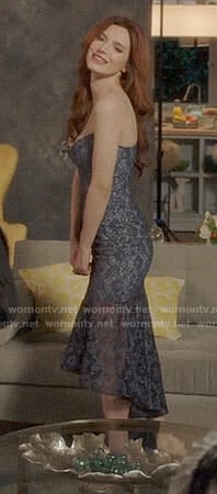 Paige's blue lace lace-up dress on Famous in Love