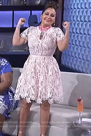 Adrienne's pink floral lace dress on The Real