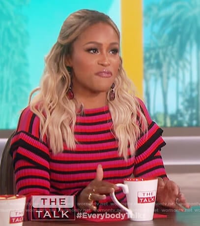 Eve's pink striped sweater on The Talk