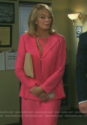 Marlena's pink knitted blazer and matching sheath dress on Days of our Lives
