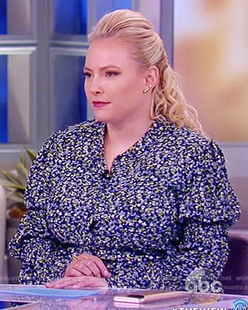 Meghan's printed smocked split neck dress on The View