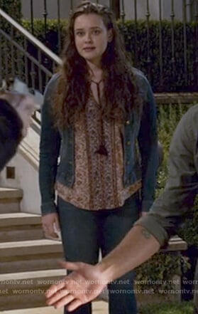Hannah's red printed tassel top on 13 Reasons Why