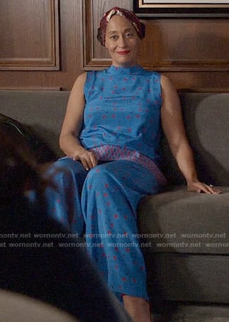 Rainbow's blue floral top and pants on Black-ish