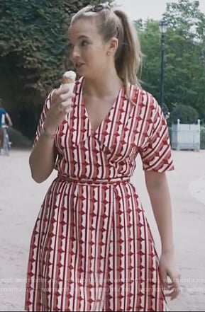 Villanelle's red printed wrap dress on Killing Eve