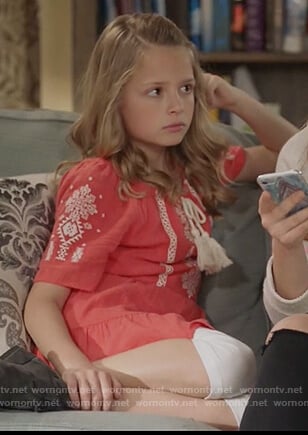 Sophia's red embroidered tassel tie dress on Life in Pieces