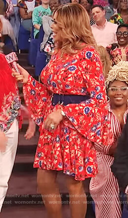 Wendy's red floral print bell sleeve dress on The Wendy Williams Show