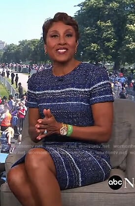 Robin's blue striped tweed dress on Good Morning America