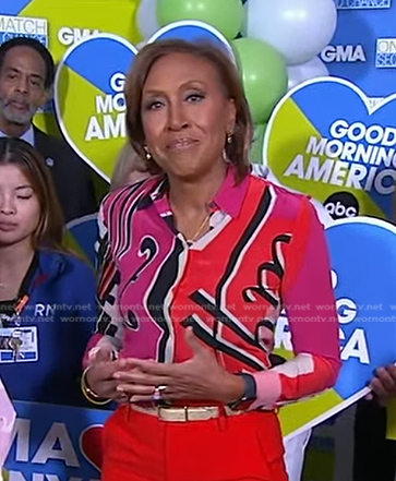 Robin's pink violin print blouse on Good Morning America