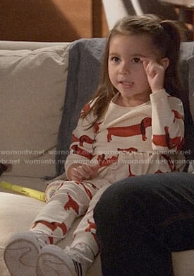 Ruth's sausage dog print dress and pants on New Girl