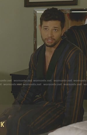 Sam's navy striped robe on Dynasty