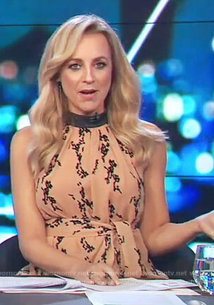 Carrie's printed halter neck top on The Project