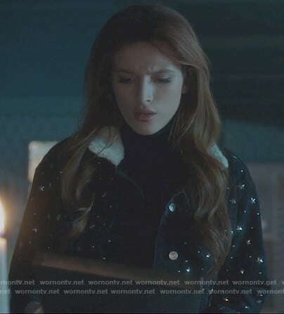 Paige's black star denim jacket on Famous in Love