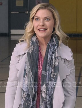 Stephanie's grey scalloped trim coat on Good Witch