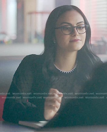 Veronica's sheer black polka dot top on Riverdale