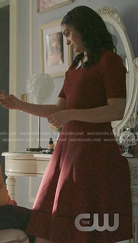 Veronica's red short sleeved midi dress on Riverdale