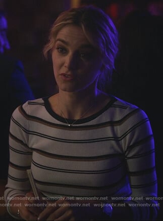 Lizzie's white striped long sleeve tee on Instinct