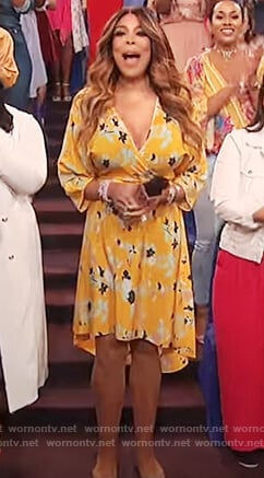 Wendy's yellow floral print wrap dress on The Wendy Williams Show