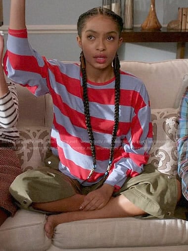Zoey's striped top and green pants on Black-ish
